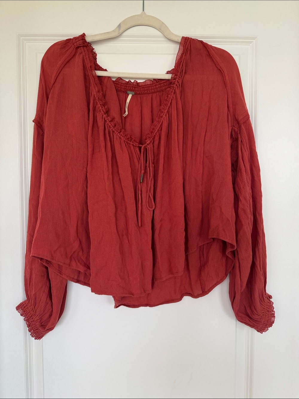 Free People Boho Peasant Tie-Front Blouse - Burnt Orange